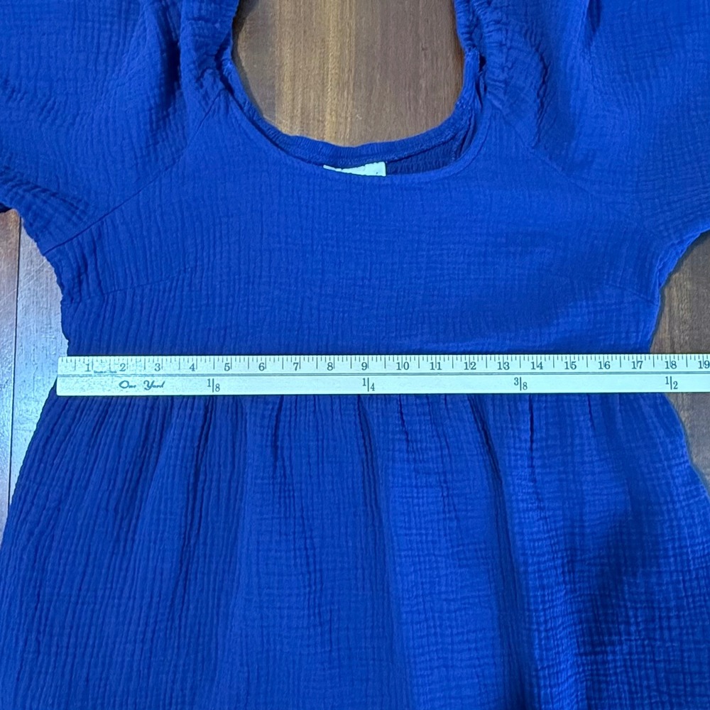 Universal Thread Womens Maxi Dress L Blue Gauze Cotton Smocked Tiered Pockets - Picture 7 of 8